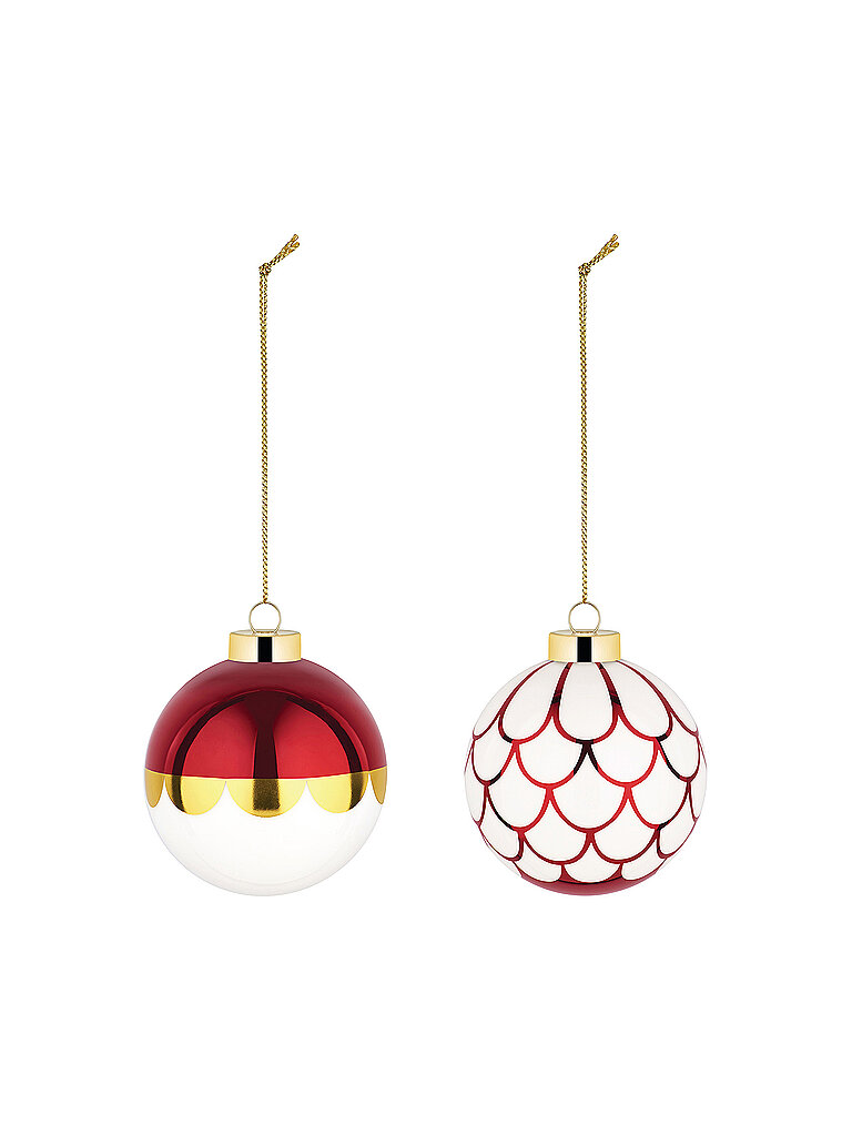 ALESSI Weihnachtsbaumkugel 2-tlg. 6cm Weiss/Rot rot