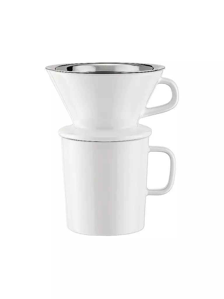 ALESSI | Kaffee Set 3-tlg SLOW COFFEE Glas/Weiss/Edelstahl | transparent