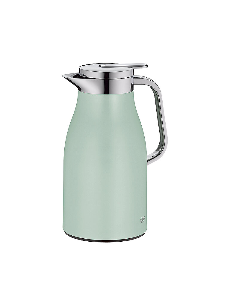 alfi SKYLINE Isolierkanne 1,00 l, 12 h heiß, pastel mint mat | 24h kalt, Hartglaseinsatz, Edelstahlkörper, Thermoskanne für Kaffee & Tee, Drucktaste für Einhandbedienung, grün