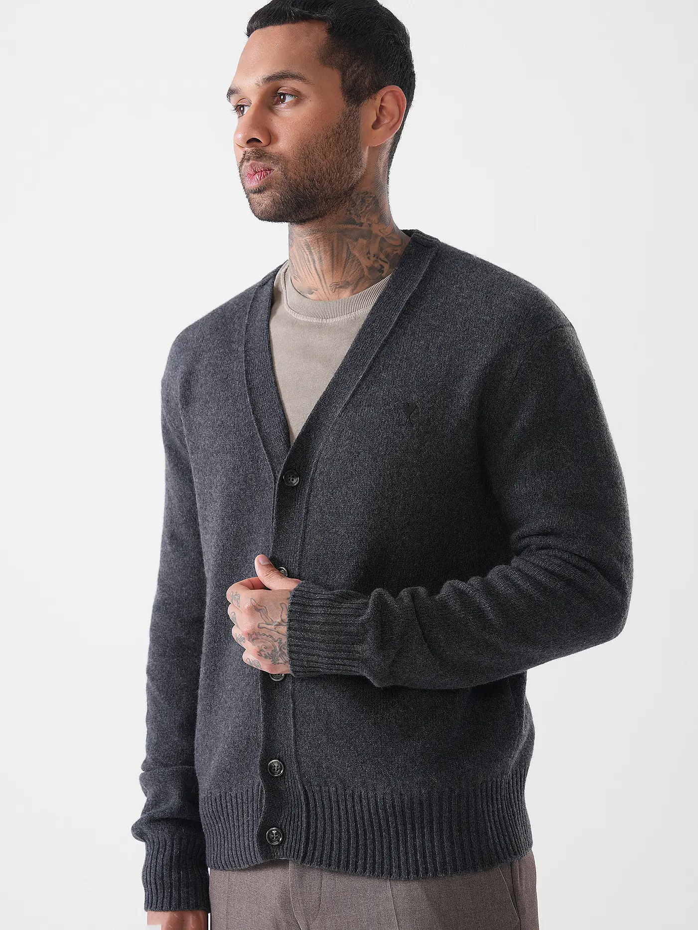 AMI PARIS | Kaschmir Cardigan | grau