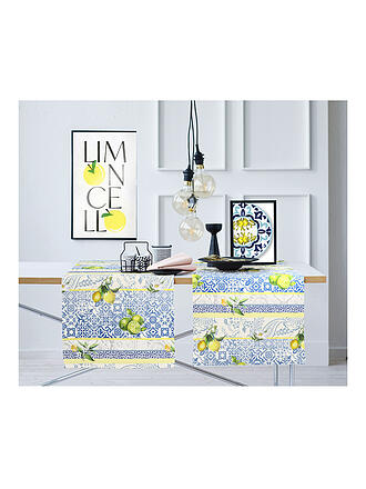 APELT | Tischläufer SEASON 140x48cm Weiss/Blau/Zitrusfr.