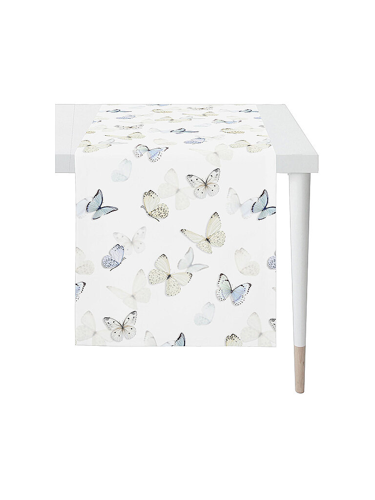 APELT Tischläufer SEASON 140x48cm Weiss/Schmetterling  weiss