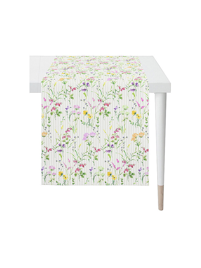APELT Tischläufer SEASON 140x48cm Weiss/Blumen  weiss