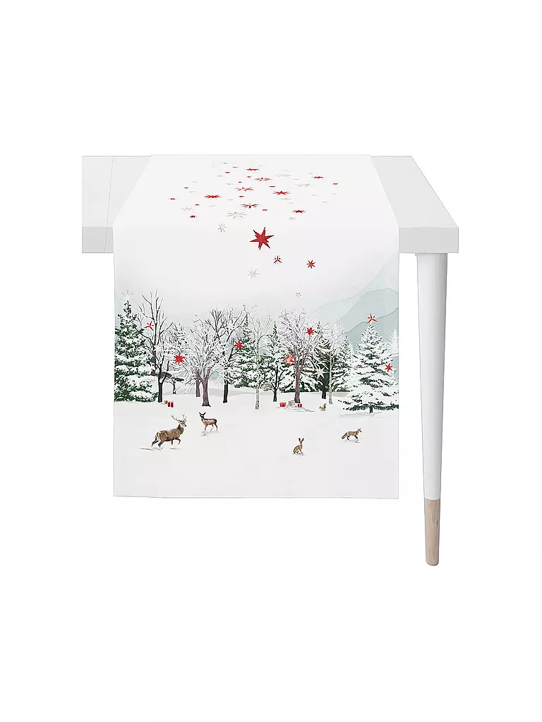 APELT | Weihnachts Tischläufer 140x48cm SEASON  Weiss/Rot  | weiss