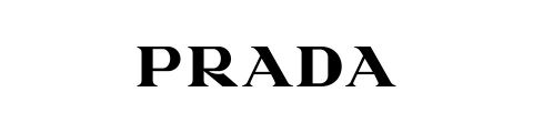 Schwarzes Textlogo von „PRADA“ auf weißem Hintergrund.