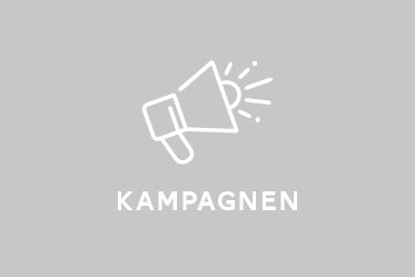 Ein graues Bild zeigt eine einfache weiße Strichzeichnung eines Megaphons. Unter dem Megaphon steht das Wort „KAMPAGNEN“ in Großbuchstaben.