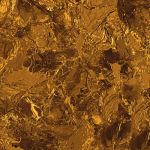 Abstraktes Bild mit einer komplexen, strukturierten Oberfläche mit metallischem Gold-Look. Die komplizierten Muster und Reflexionen erzeugen ein Gefühl von Tiefe und Bewegung und erinnern an geschmolzenes Metall oder eine schimmernde goldene Landschaft.