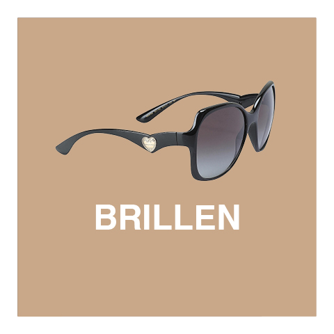 Eine schwarze Sonnenbrille mit dunklen Gläsern und einem kleinen Herzdetail an den Bügeln ist auf einem beigen Hintergrund zu sehen. Unter den Gläsern ist in Weiß das Wort „BRILLEN“ geschrieben.