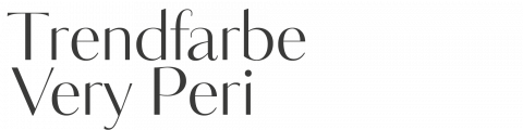 Der Text in minimalistischer Schriftart lautet „Trendfarbe Very Peri“ auf weißem Hintergrund.