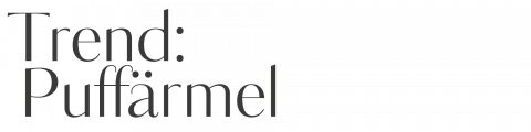 Der Text „Trend: Puffärmel“ ist in einer modernen serifenlosen Schrift auf weißem Hintergrund gehalten und hebt den Modetrend der Puffärmel hervor.