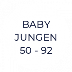 Text „BABY JUNGEN 50 – 92“ in fetter, dunkler Schrift auf weißem Hintergrund.