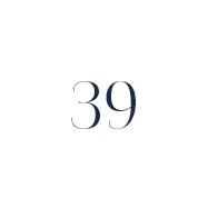 Das Bild zeigt die Zahl „39“ in Dunkelblau auf einem schlichten weißen Hintergrund.