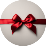 Ein glänzendes rotes Band, das mit einer Schleife auf einer glatten, hellen, runden Fläche gebunden ist.