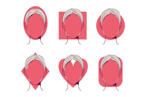 Illustration von sechs gesichtslosen Porträts, die in zwei Reihen angeordnet sind. Jedes Porträt zeigt ein rotes Gesicht mit weißem Haar vor einem kontrastierenden roten und schwarzen Hintergrund. Der Stil ist minimalistisch und abstrakt.