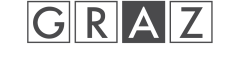 Das Bild zeigt das Wort „GRAZ“ in fetten Großbuchstaben, die jeweils in einzelne quadratische Rahmen gesetzt sind. Die Buchstaben sind gleichmäßig verteilt und zentriert vor einem weißen Hintergrund.