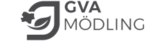 Das Logo der GVA Mödling besteht aus einer stilisierten „J“-Form mit einem Blumen- und Blattdesign auf der linken Seite und dem Text „GVA MÖDLING“ auf der rechten Seite in fetten Großbuchstaben. Das Design ist monochrom.