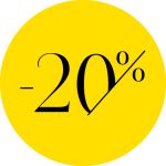 Gelber Kreis mit schwarzem Text mit der Anzeige „-20 %“.