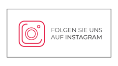 Rotes Instagram-Logo neben dem deutschen Text "FOLGEN SIE UNS AUF INSTAGRAM" auf weißem Hintergrund mit dünnem schwarzen Rand.