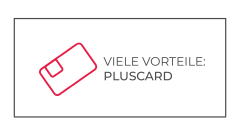 Eine einfache Grafik mit einer rot umrandeten Karte neben dem deutschen Text "VIELE VORTEILE: PLUSCARD" auf einem weißen Hintergrund mit einem dünnen schwarzen Rand.
