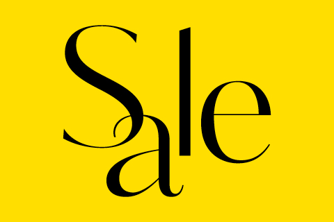 Schwarzer Text mit der Aufschrift "Sale" in einer eleganten Serifenschrift auf leuchtend gelbem Hintergrund.