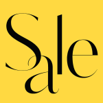 Das Wort "Sale" in großen, eleganten schwarzen Buchstaben auf einem leuchtend gelben Hintergrund.