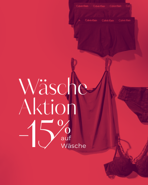 Rot getöntes Bild von Calvin Klein Unterwäsche und Dessous mit deutschem Text: "Wäsche Aktion -15% auf Wäsche" ("Laundry sale -15% on underwear").