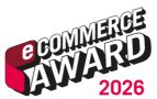 Logo des E-Commerce-Awards 2026 mit kräftigem schwarz-weißem Text und einem stilisierten roten „e“ auf der linken Seite.
