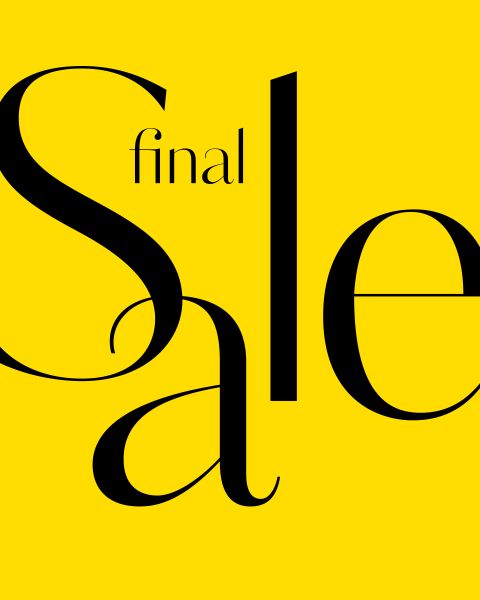 Gelber Hintergrund mit großem schwarzem Schriftzug „Sale“ und kleinerem Schriftzug über dem „a“, der „final“ lautet und auf einen Schlussverkauf hinweist.