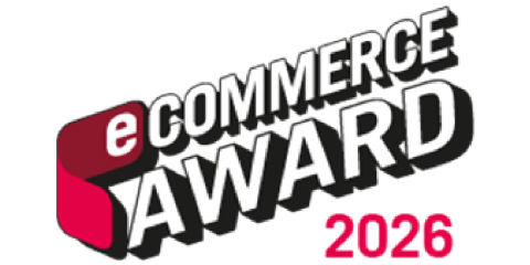Das Logo des E-Commerce-Awards mit fettgedrucktem Text und der Jahreszahl 2026 in Rosa auf weißem Hintergrund.