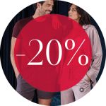 Ein Mann und eine Frau stehen nebeneinander, teilweise verdeckt von einem roten Kreis mit weißer Beschriftung, auf der „-20 %“ steht.