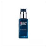 Eine blaue Flasche „Biotherm Homme Force Supreme Gel“ mit silberner Pumpe und durchsichtiger Kappe, zentriert auf weißem Hintergrund.