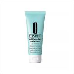 Clinique Anti-Blemish Solutions Reinigungsmaske in einer hellblauen Tube mit schwarzer Beschriftung und weißem Klappverschluss, abgebildet vor weißem Hintergrund.