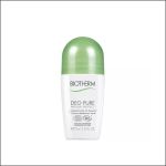 Eine Roll-on-Deo-Flasche „Deo Pure Natural Protect“ von Biotherm mit grüner Kappe vor weißem Hintergrund.