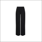 Eine schwarze Hose mit hoher Taille und weitem Bein, präsentiert vor einem schlichten weißen Hintergrund.