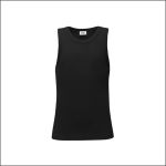 Ärmelloses schwarzes Tanktop mit Rundhalsausschnitt, abgebildet vor einem schlichten weißen Hintergrund.