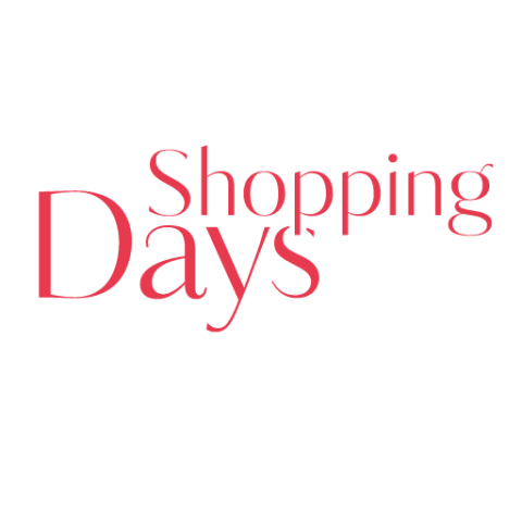 Der Text „Shopping Days“ in roter Serifenschrift.