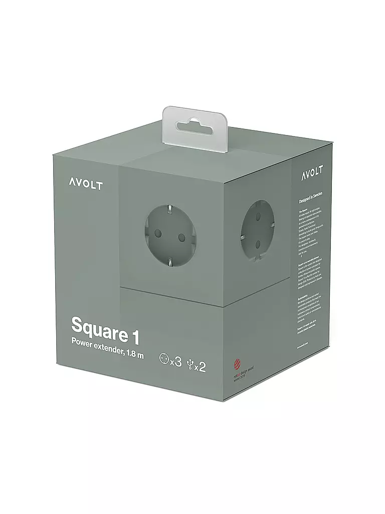AVOLT | Mehrfachsteckdose Square 1 F 1.8MT Oak Green | hellgrau