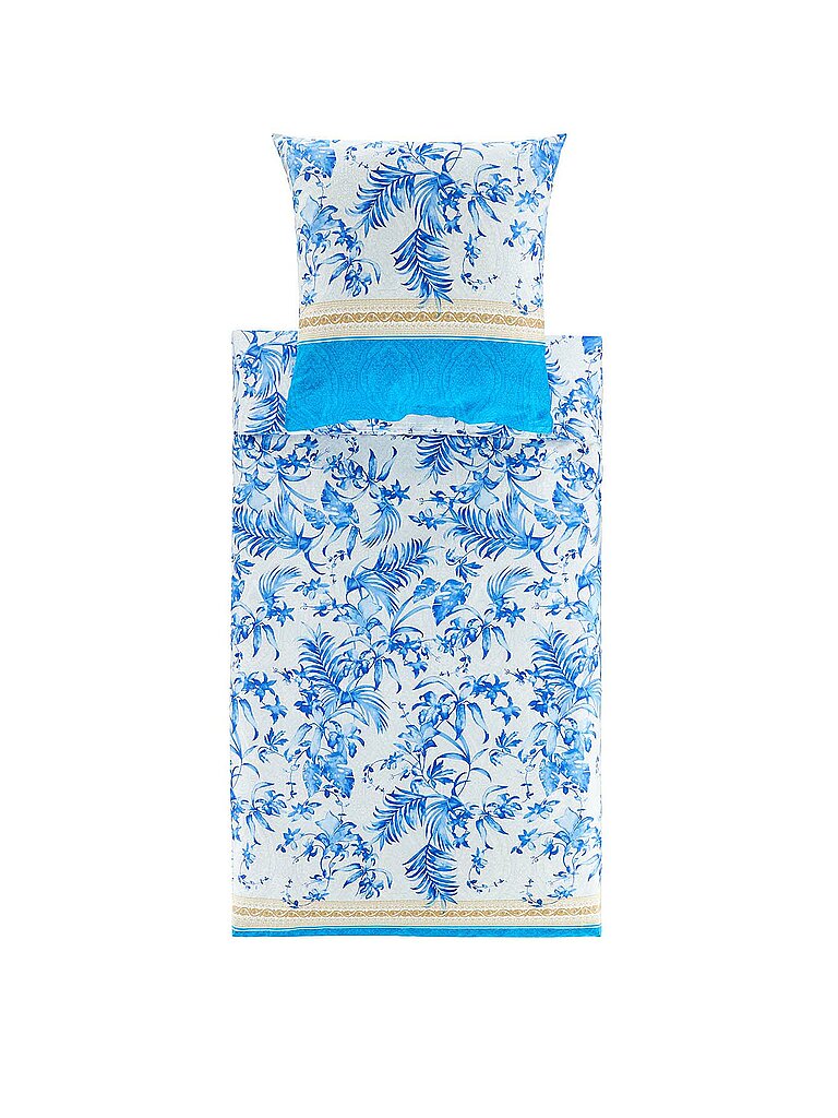 BASSETTI Satin Bettwäsche IBISCUS 70x90cm/140x200cm Weiss/Blau blau – BASSETTI