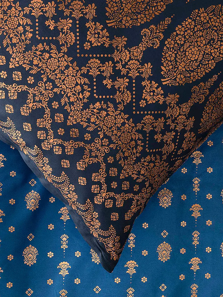 BASSETTI | Satin Bettwäsche  70x90cm / 140x200cm GOLD DECOR Blau | Dunkelblau