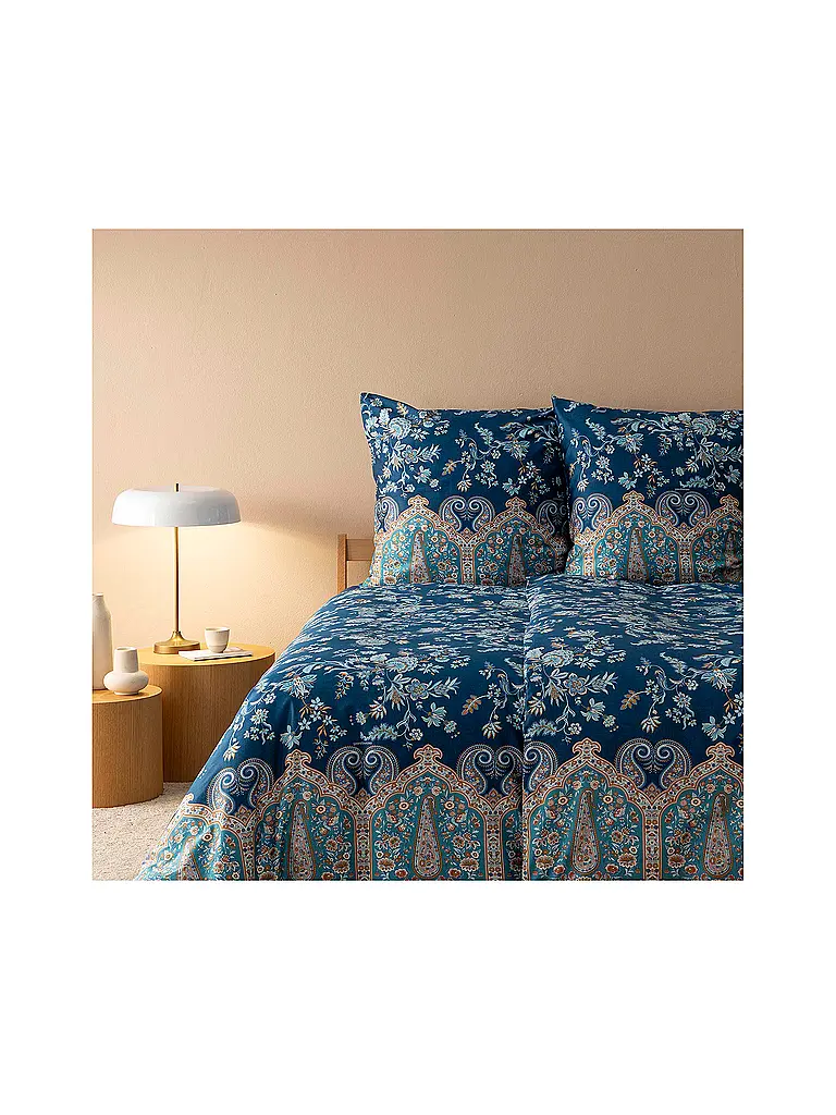 BASSETTI | Satin Bettwäsche 70x90cm / 140x220cm  INDIAN ROSES Blau | dunkelblau