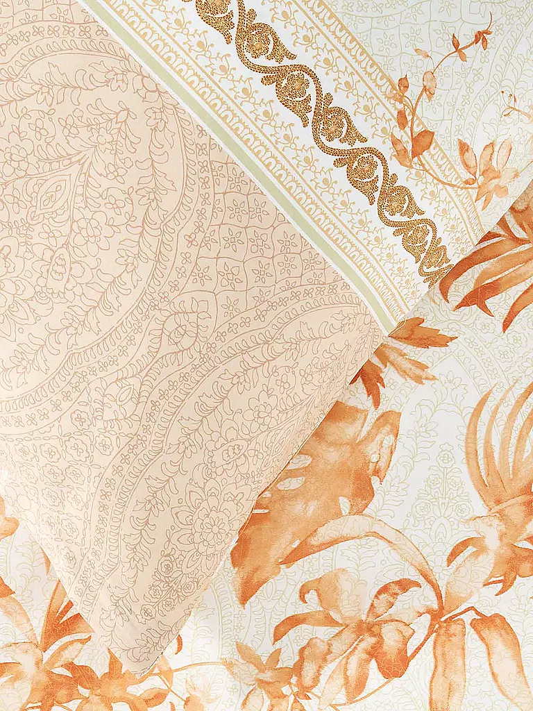 BASSETTI | Satin Bettwäsche IBISCUS 70x90cm/140x200cm Creme/Koral | blau