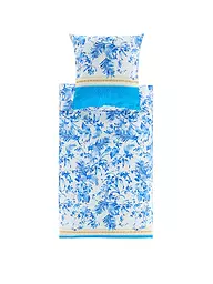 BASSETTI | Satin Bettwäsche IBISCUS 70x90cm/140x200cm Creme/Koral | Blau