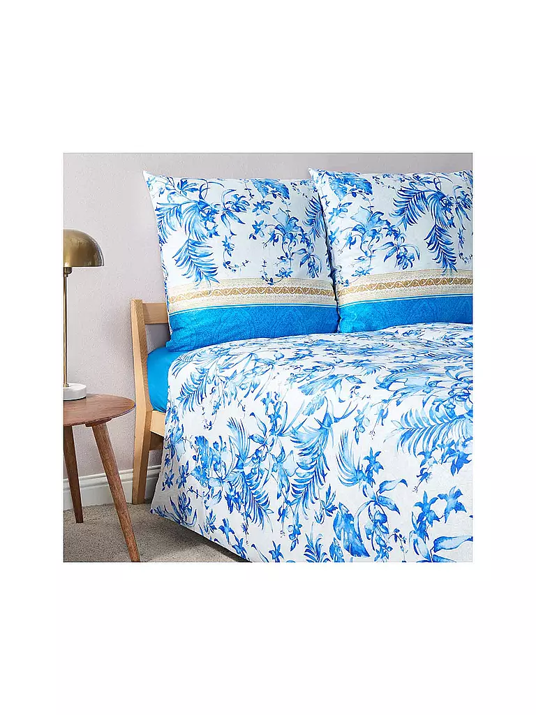 BASSETTI | Satin Bettwäsche IBISCUS 70x90cm/140x200cm Weiss/Blau | beige