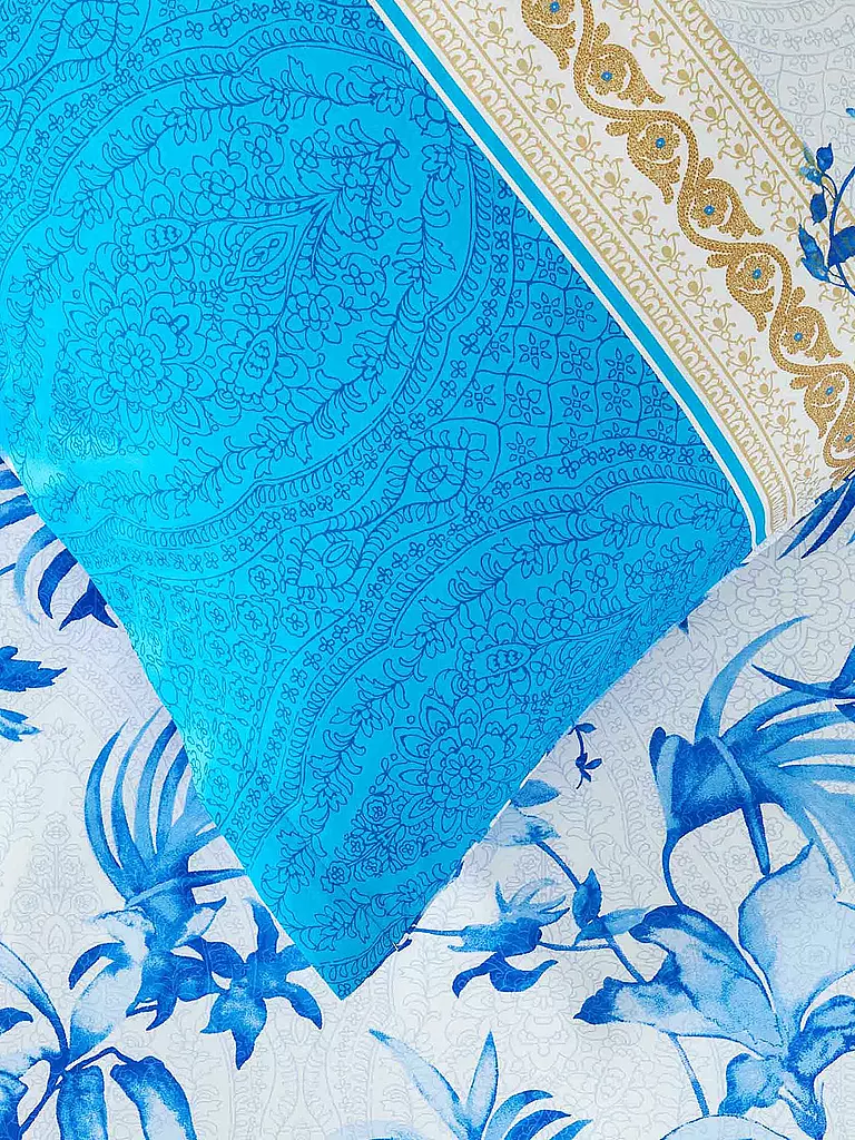 BASSETTI | Satin Bettwäsche IBISCUS 70x90cm/140x200cm Weiss/Blau | beige