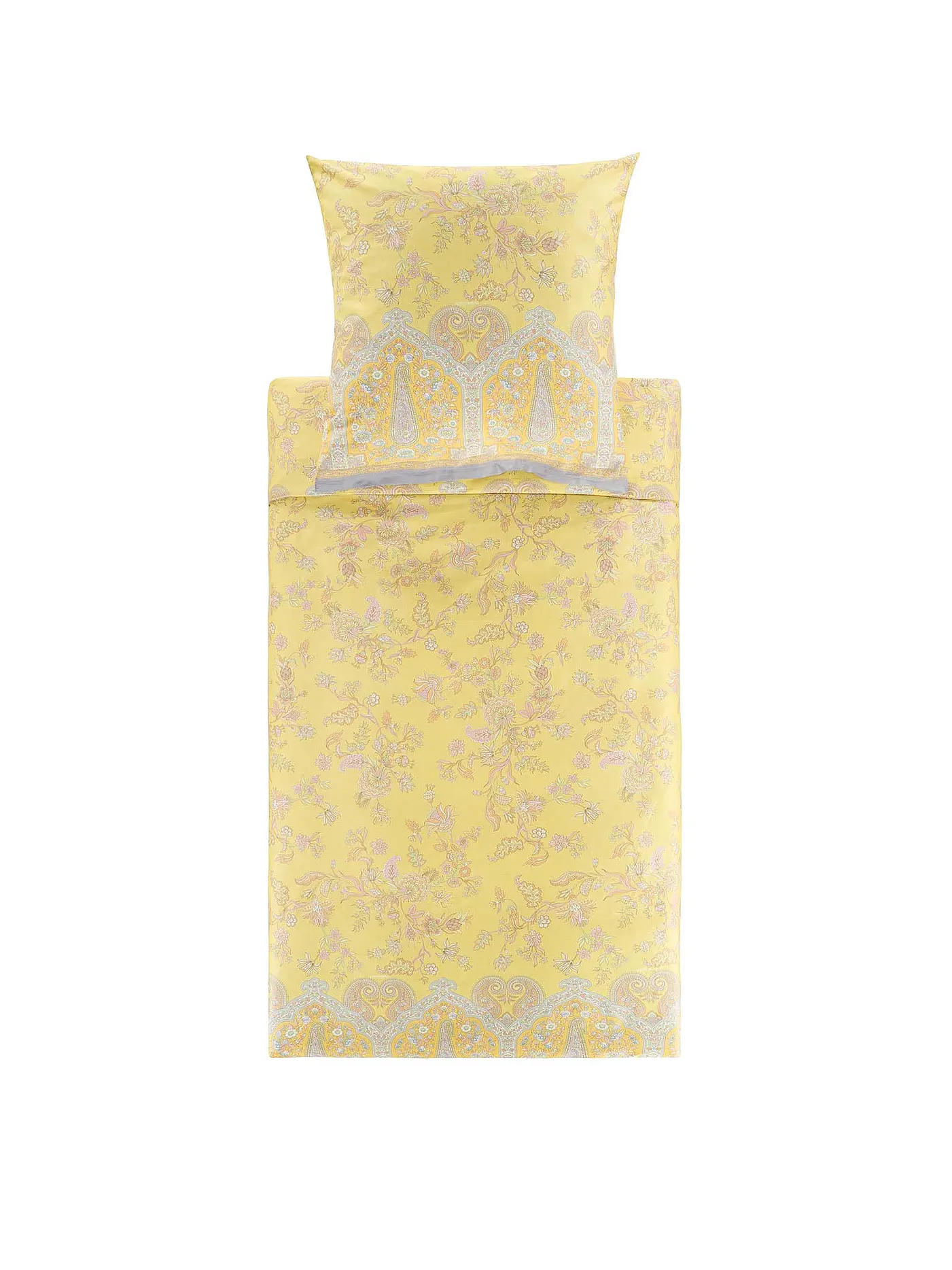BASSETTI | Satin Bettwäsche INDIAN ROSES 2x 70x90cm / 200x200cm Beige | gelb