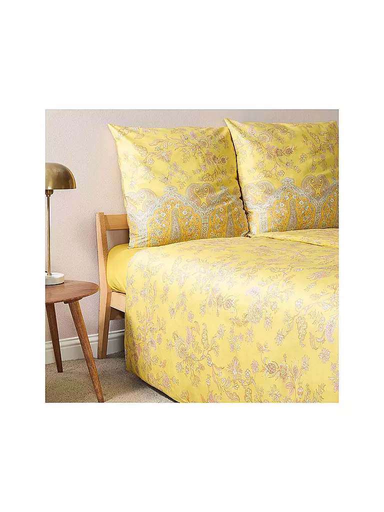 BASSETTI | Satin Bettwäsche INDIAN ROSES 2x 70x90cm / 200x200cm Gelb | beige