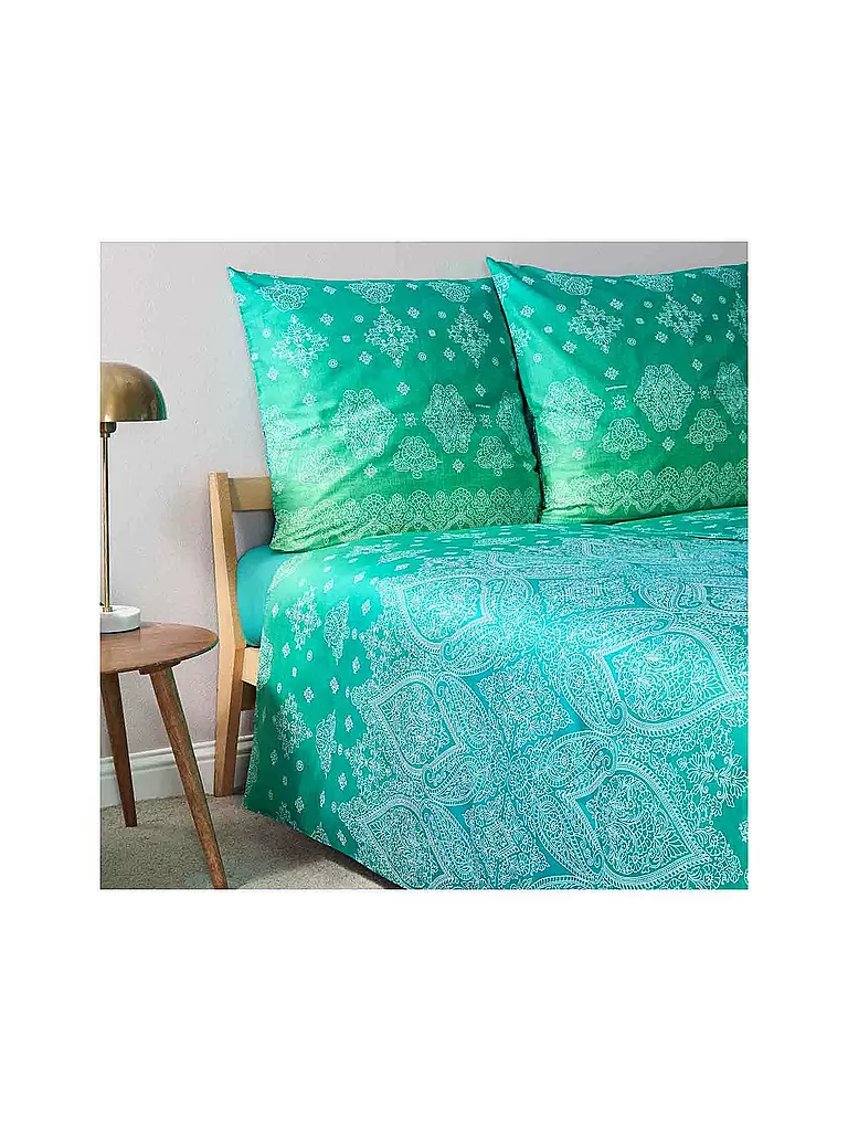 BASSETTI | Satin Bettwäsche KERALA 2x 70x90cm / 200x200cm Gruen | blau