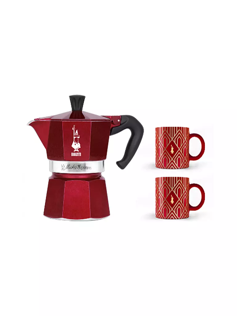 BIALETTI | Espressokocher MOKA Express Set 6 Tassen + 2 Becher Deco Glamour Dkl Rot / Gold | dunkelrot