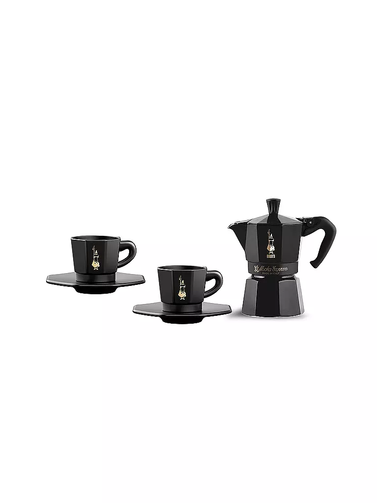 BIALETTI | Moka Express für 6 Tassen + 2 Häferl Schwarz Gold | schwarz