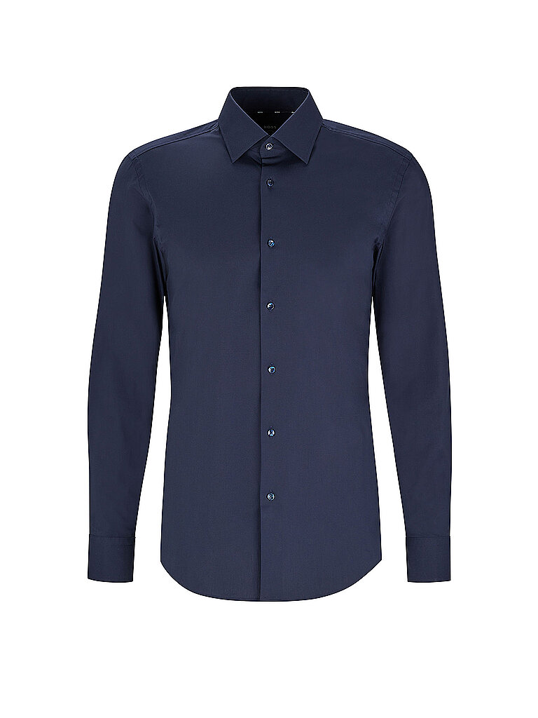 BOSS Herren H-HANK-C1-214 Slim-Fit Hemd aus elastischer Baumwoll-Popeline mit bügelleichtem Finish Dunkelblau 37